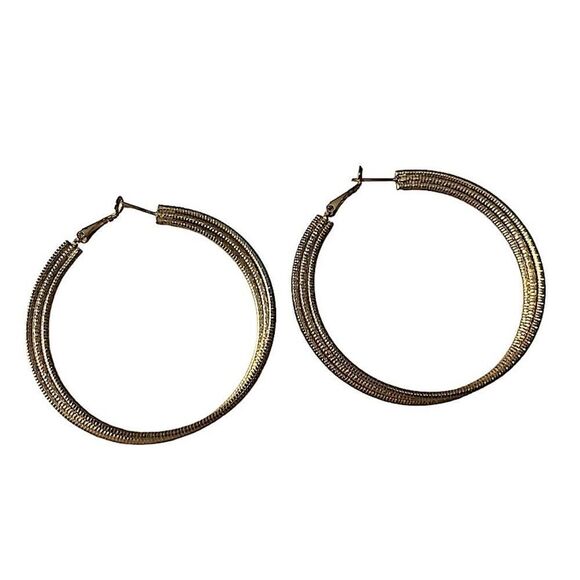 Gold tone 2.5” Textured Triple Layered Wire Twist Hoop Earrings - Picture 5 of 11